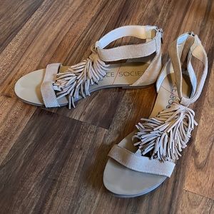Sole Society Koa Sandals Tan Suede Fringe 7.5